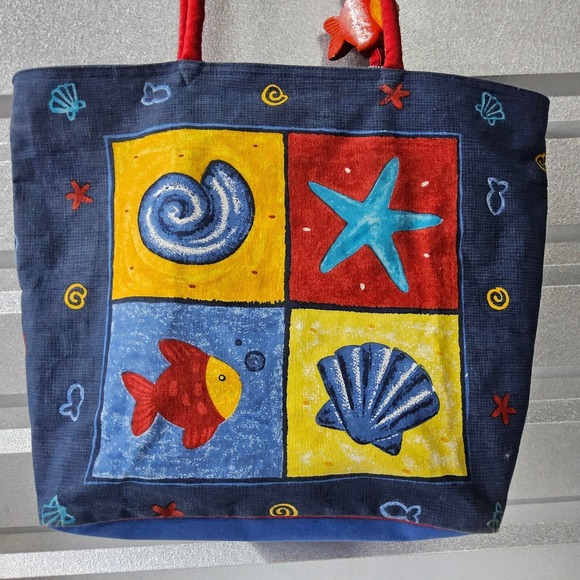 Sun and Sand Fish Large Tote Bag Novelty Nautical Beach Bag Purse Colorful - Picture 7 of 16